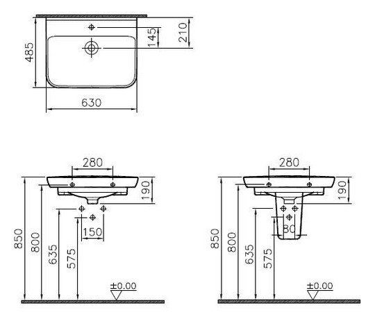 VitrA Bad Waschtisch Sento 63x48,5cm, unterbaufähig, mit Überlauf, 1 Hahnloch mittig, weiß hochglanz