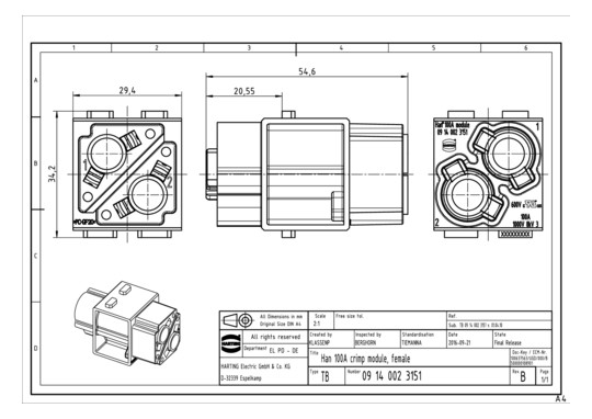 HART Han 100A Crimp module,  09140023151 