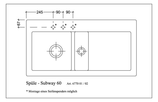 V&B Spüle Subway 60 links, mit Ablaufgarnitur, Handbetätigung, chromite CeramicPlus