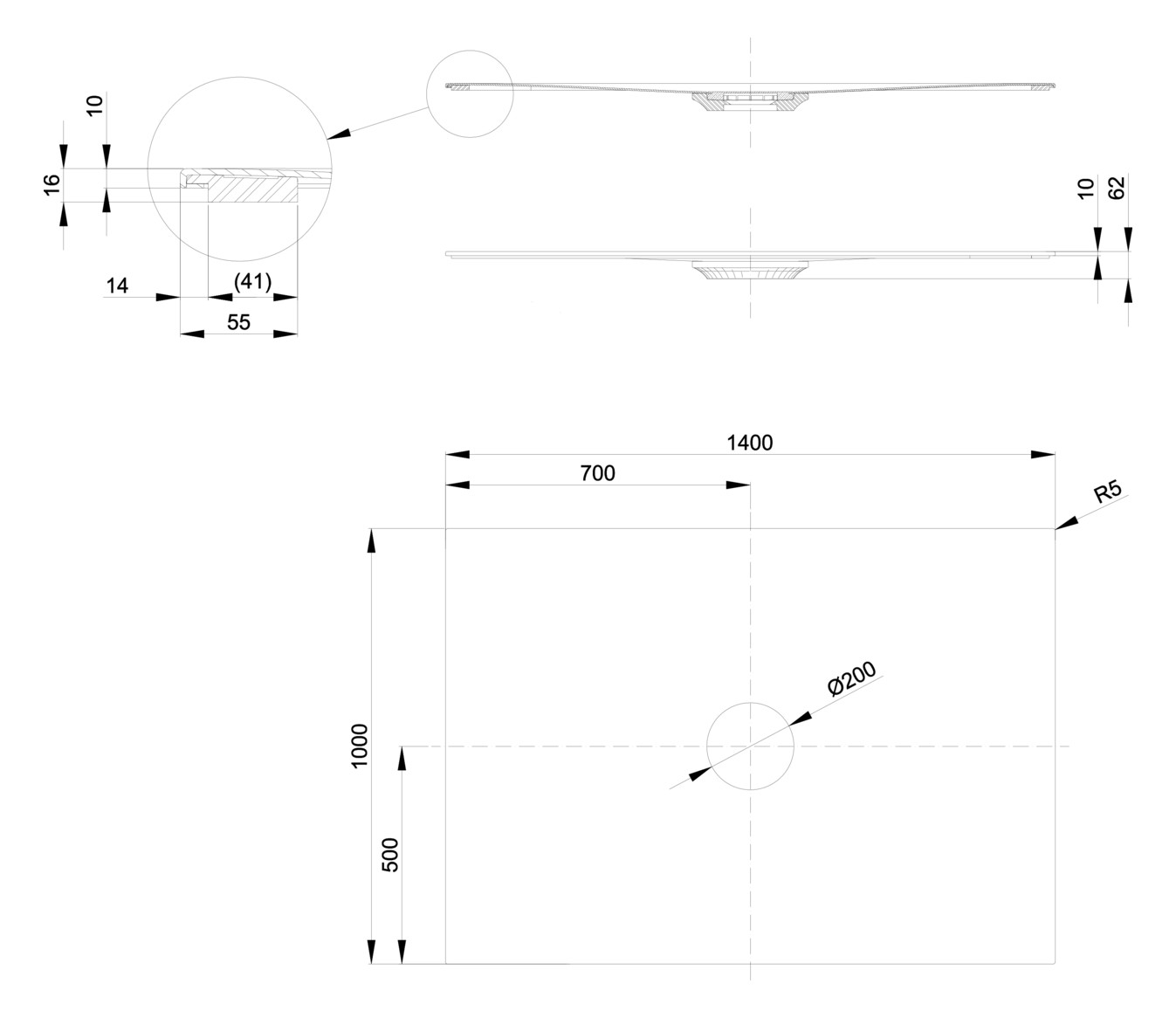 Bette Duschfliese PLUS BetteAir 1400 x 1000 mm, beige, Rechteck, glasierter Titan-Stahl, mit Minimum-Täger