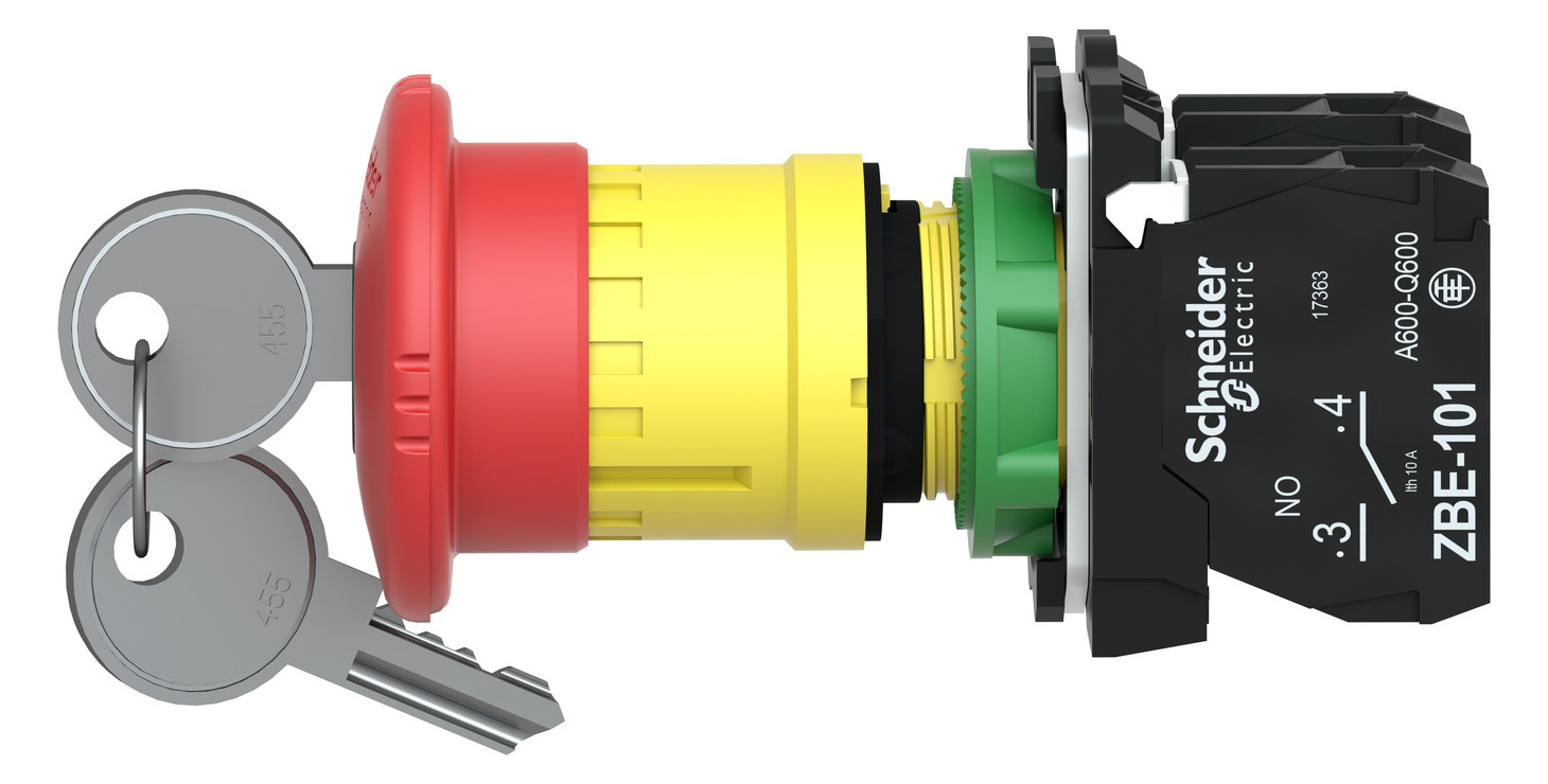 Not-Aus Taster EB IP66 Schlüssel 1S 1Ö Ø22,5mm Einb Schraub