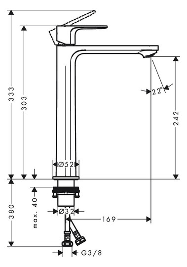 hansgrohe Waschtisch-Einhebelmischer Rebris S 240 CoolStart ohne Zugstangen-Ablaufgarnitur, chrom