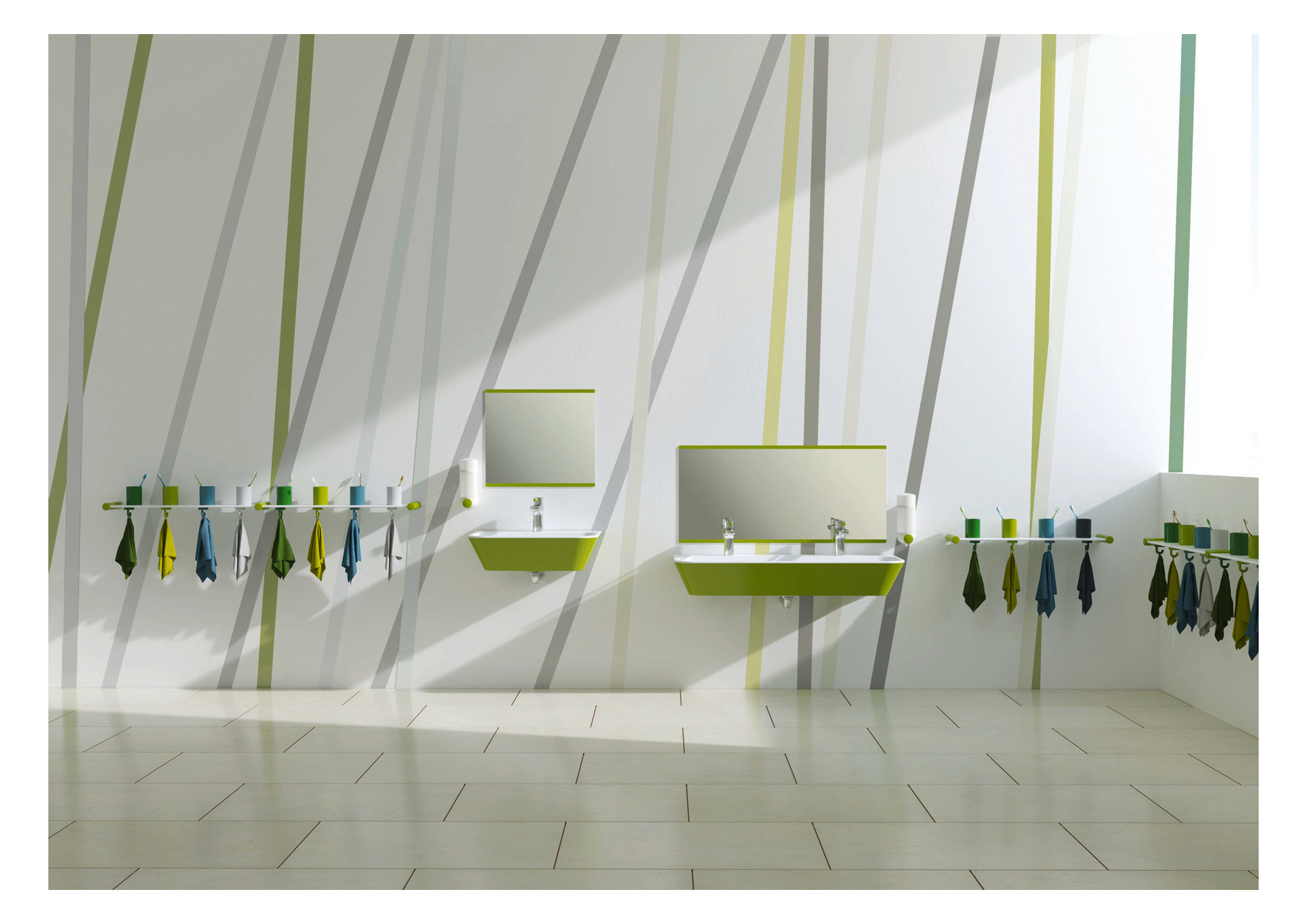 HEWI Zahnputzbecherleiste mit Handtuchhaken, Erweiterungsset, 4 Plätze, apfelgrün