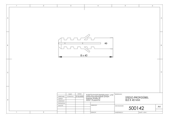 ASW Flossendübel Ø 8 mm, 40 mm lang, für Ø 4,5-6,0 mm, Kunststoff