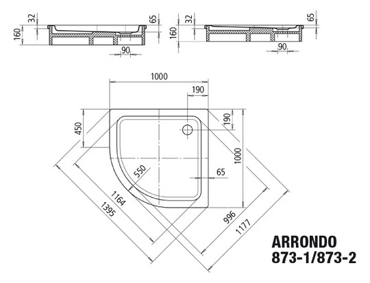 Kaldewei Duschwanne ARRONDO 873-1 100x100x6,5cm, schwarz