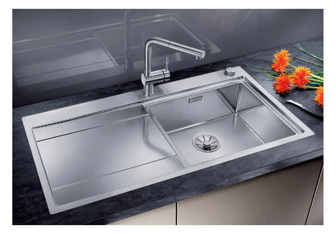 Blanco Spüle DIVON II 5 S-IF 100 x 51 cm, Edelstahl Seidenglanz, Becken links, mit Ablauffernbedienung