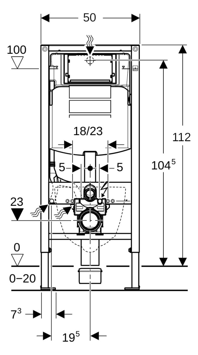 Geberit Wand-WC-Element Duofix für Sigma BH 112 cm, mit Elektro- und Kommunikationsanschlussdose