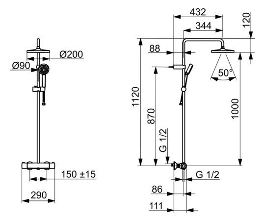 HANSA Duschsystem HANSABASIC mit Thermostat, kürzbar, Regenbrause, 1-strahlig, chrom