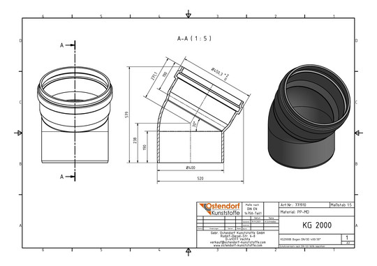Ostendorf KG2000 Bogen B DN/OD 400, 30Grad