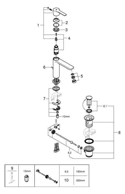 GROHE Waschtisch-Einhebelmischer Lineare 1/2", S-Size, Zugstangen-Ablaufgarnitur, chrom