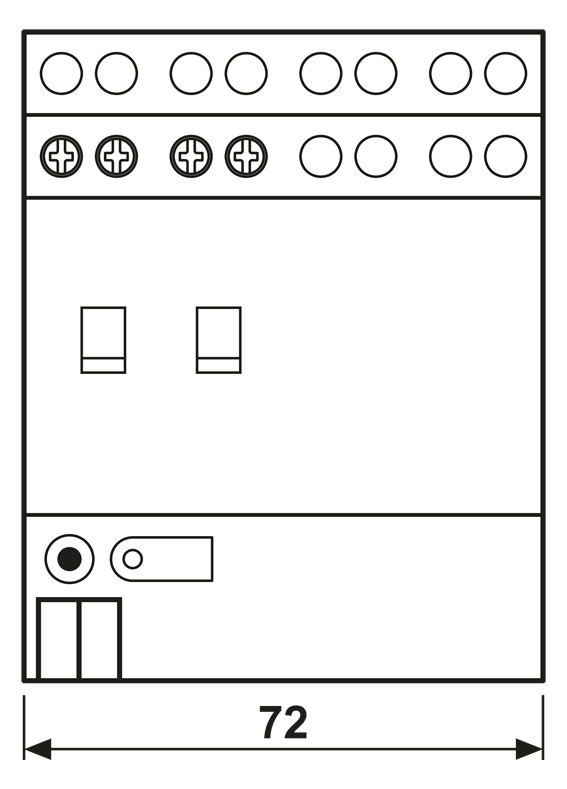 Schaltaktor KNX REG 4TE 2f 16A 3680W 21-32V Vor Ort-/Handbedienung