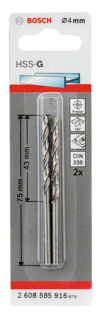 Metallbohrer Ø4mm zyl.Steckachse 43/4mm f.Edelstahl f.Stahl