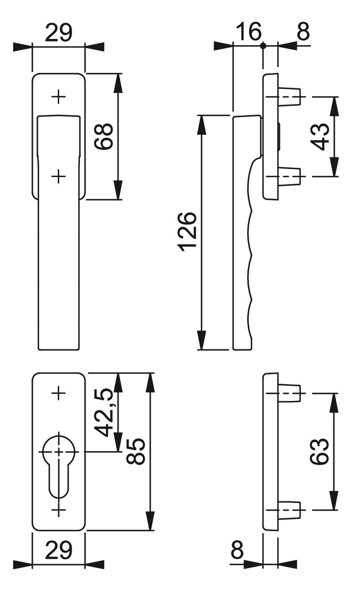 Bild Fenstertür- Halbgarnitur, Profilzylinder gelocht, Toulon 0737KH/51N/51NS, Nockendurchmesser 10, Aluminium naturfarbig - HOPPE-1