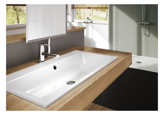 Kaldewei Einbau-Waschtisch PURO 3151, 60 x 46 cm, warm grey 60 Perl-Effekt, mit Überlauf, 3 Hahnlöcher