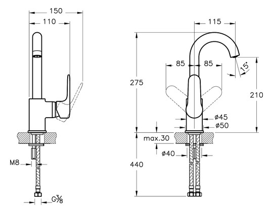 VitrA Bad Waschtisch-Einhebelmischer Root Round Ausladung 115mm, ohne Ablaufgarnitur, für freistehende Aufsatzschalen, Nickel gebürstet