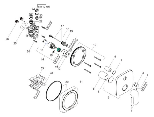 hansgrohe Fertigmontageset Metris UP-Wannen-Einhebelmischer, Rosette eckig, mit integrierter Sicherungskombination, chrom