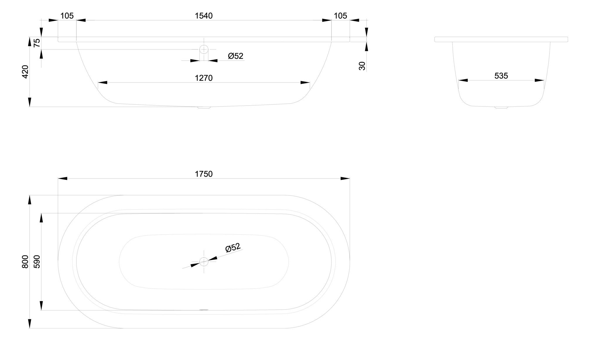 Badewanne BetteStarlet Oval 2680 175x80x42cm, ägäis