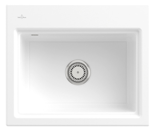 V&B Spüle Subway Style 60S Ablaufgarnitur, mit Handbetätigung und Abtropfgitter, snow white CeramicPlus