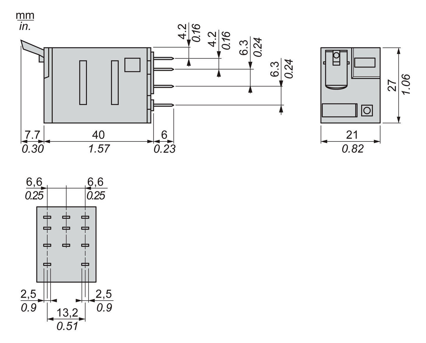 Schaltrelais 3W IP20 21x27x47mm Steckanschl