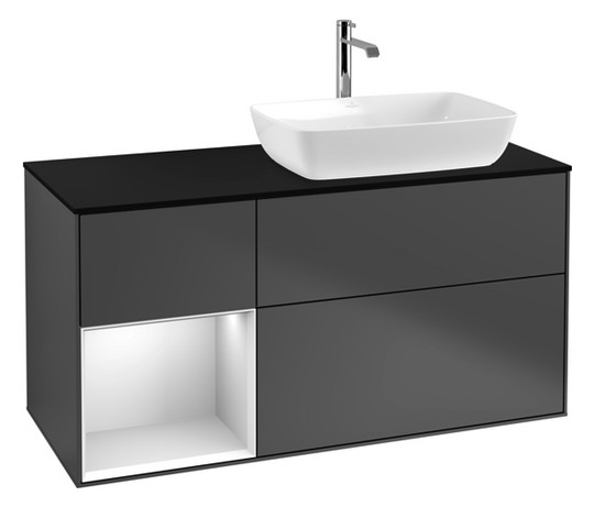 V&B Waschtisch-Unterschrank Finion 120cm, Abdeckplatte black matt, Regal White matt lacquer, Anthracite matt