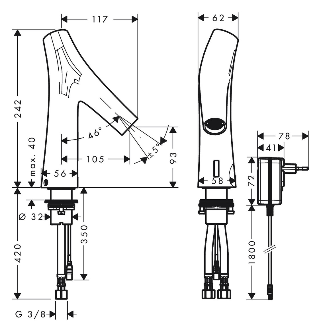 hansgrohe Elektronik-Waschtischmischer Axor Starck Organic mit Temperaturvoreinstellung, Netzanschluss, polished red gold