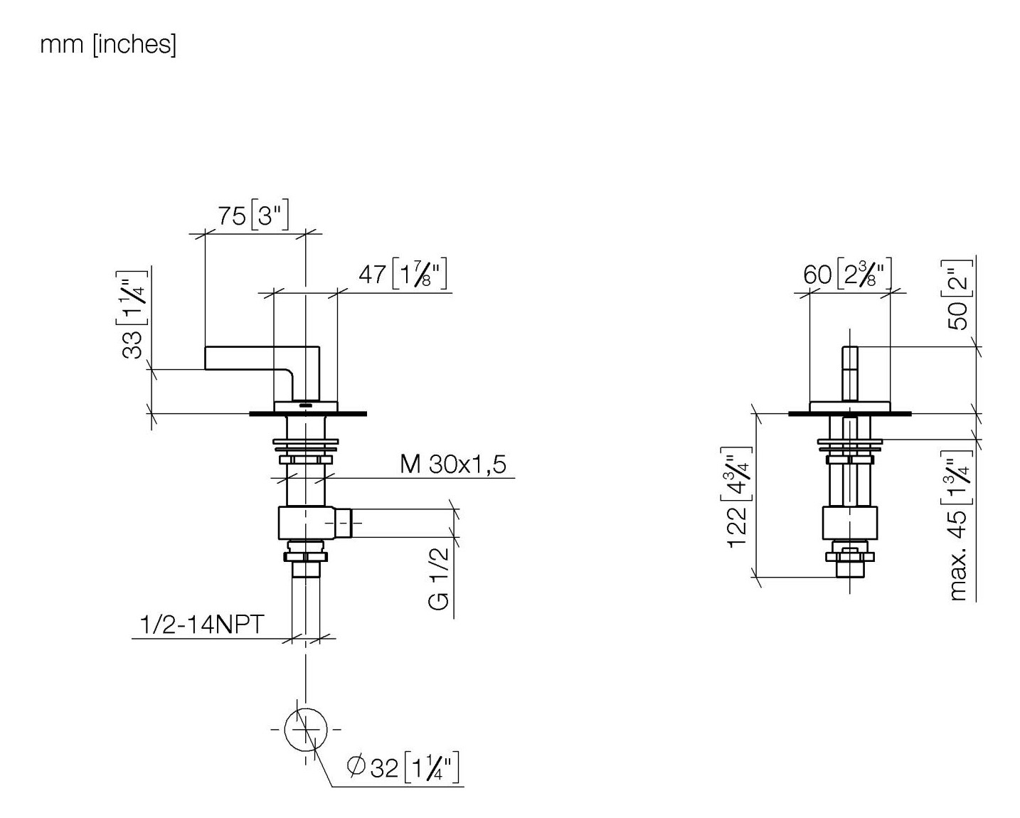 Dornbracht Seitenventil rechtsschließend, warm, Messing gebürstet
