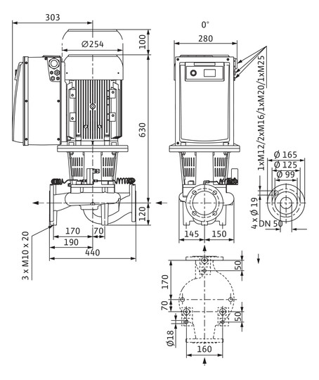 Wilo Trockenläufer-Energiesparpumpe CronoLine IL-E 50/180-7,5/2, 7,5 kW, mit Differenzdruckgeber