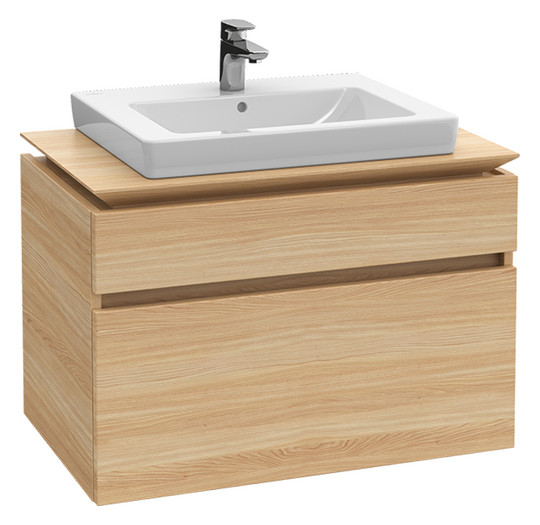 V&B Waschtischunterschrank Legato 80x55x50cm, Waschtisch mittig, mit LED-Beleuchtung, Kansas Oak