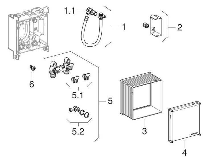 Geberit Infrarot-Waschtisch-Armatur Brenta mit Thermostatmischer, Standmontage, Batteriebetrieb, UP-Funktionsbox, hochglanz-verchromt