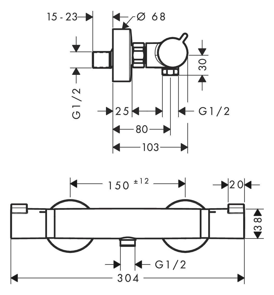 hansgrohe Brausethermostat Ecostat Comfort 304x103mm, AP, 1 Verbraucher, chrom