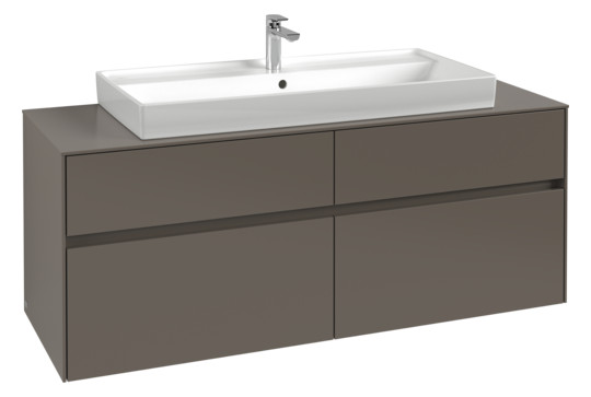 V&B Waschtischunterschrank Collaro 140x54,8x50cm, Waschtisch mittig, LED-Beleuchtung 10,4 W, glossy white