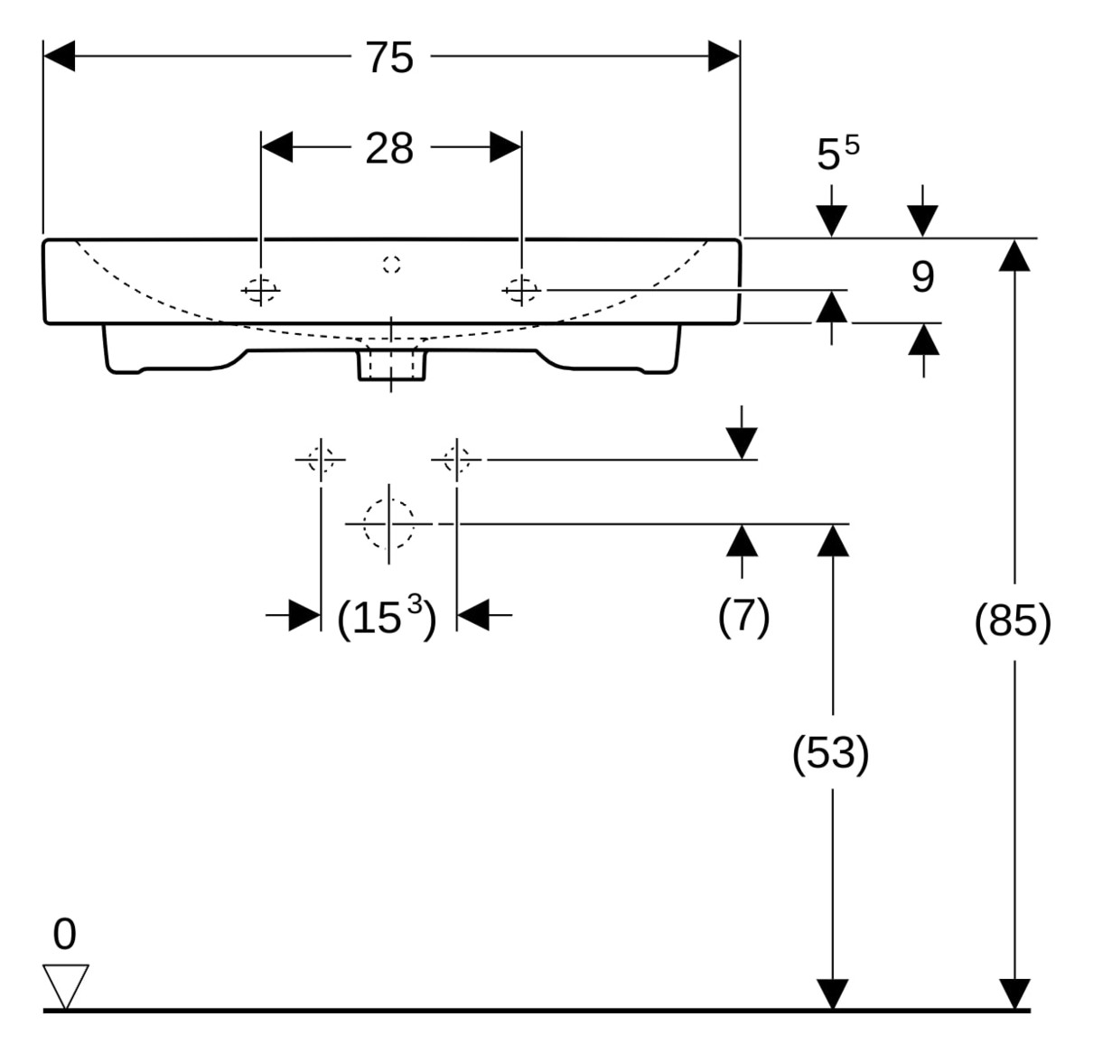 Geberit Waschtisch iCon 75 x 48,5 cm, weiß KeraTect, mit Hahnloch, mit Überlauf