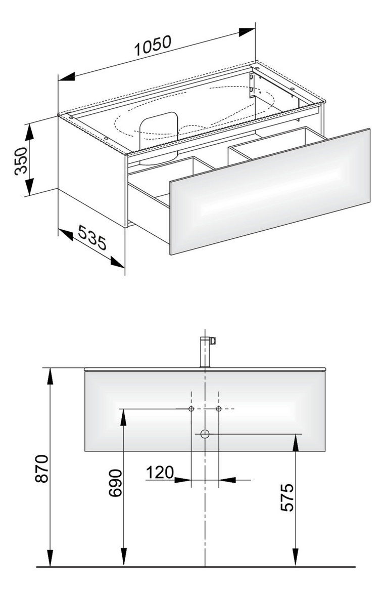 KEUCO Waschtischunterschrank Edition 11 105x35x53,5cm, 1 Frontauszug, Lack Seidenmatt, Glas cashmere satiniert