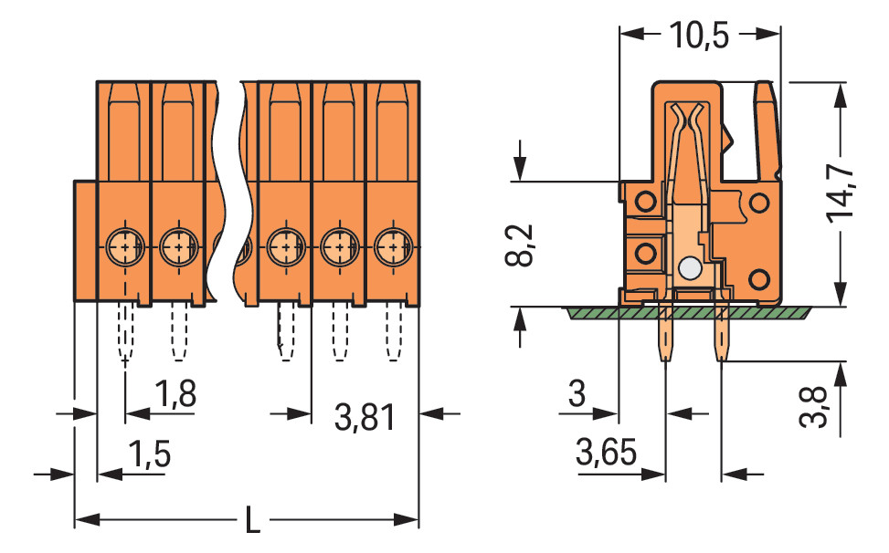 Platinenstecker Stift 16p Serie 734 or 1re 3,81mm Zinn Löt frei