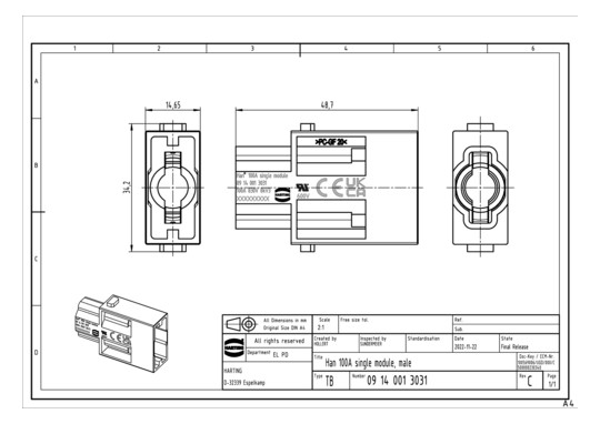 HART Han 100A Einzelmodul,   09140013031 