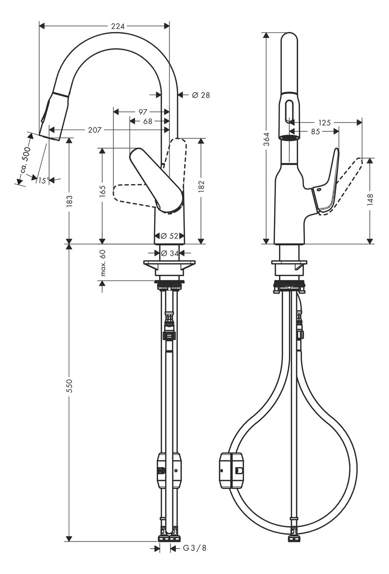 hansgrohe Spültisch-Einhebelmischer 180 Focus M42 mit Ausziehbrause, 2jet, Edelstahl-Optik