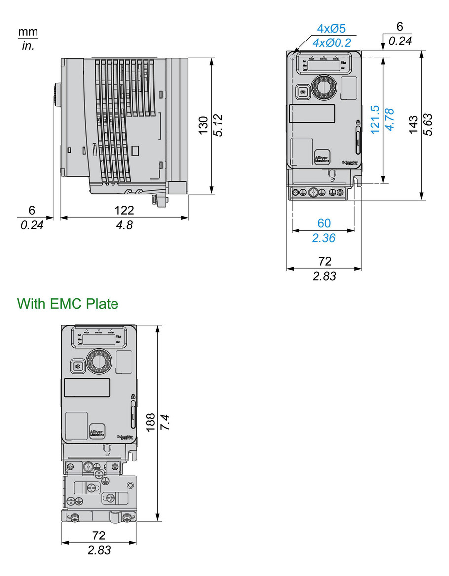 Frequenzumrichter lin=0,3 200-240V E1ph A3ph 599Hz 50/60Hz IP20 5%F 10%V