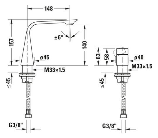 Duravit 2-Loch-Waschtisch-Armatur M D.1 Ausladung 148mm, mit Drehgriff, ohne Zugstangen-Ablaufgarnitur, chrom