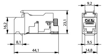 Modular-Buchse Cat6A RJ45 22-26AWG Litze Feldkonf Schirm massiv Schneidklemme IDC