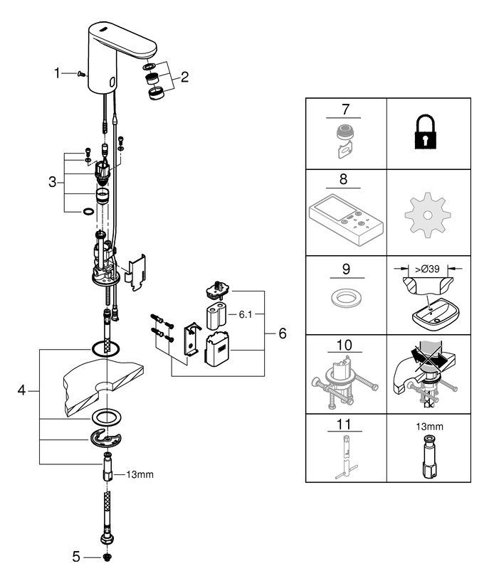 GROHE Infrarot-Waschtisch-Armatur Eurosmart CE 1/2", ohne Mischung, Batteriebetrieb, chrom GROHE Infrarot-Waschtisch-Armatur Eurosmart CE 1/2", ohne Mischung, Batteriebetrieb, chrom