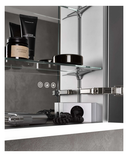 EMCO Unterputz-Lichtspiegelschrank prime 600x730mm, 1 Tür, Anschlag links, aluminium/weiss