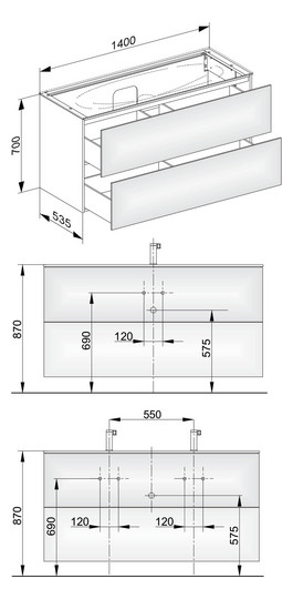 KEUCO Waschtischunterschrank Edition 11 140x70x53,5cm, 2 Frontauszüge, Lack Seidenmatt, Glas weiß satiniert