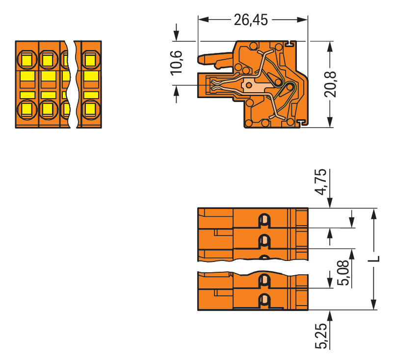 Klemmleiste 6p or Serie 231 16A Thermopl 0,2-2,5qmm 5,08mm Federzugans