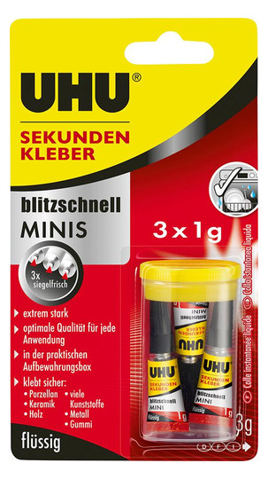 UHU-Sekundenkleber, blitzschnell Minis Nr.45415 - 3x1 g