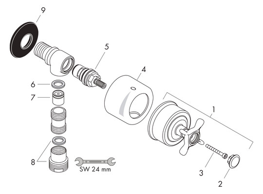 hansgrohe Absperrventil Axor Montreux Stop mit Rückflussverhinderer, Kreuzgriff, brushed nickel
