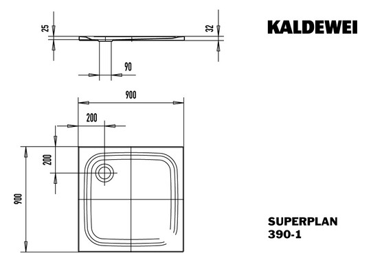Kaldewei Duschwanne SUPERPLAN CLASSIC 390-1 90x90x2,5cm, weiß