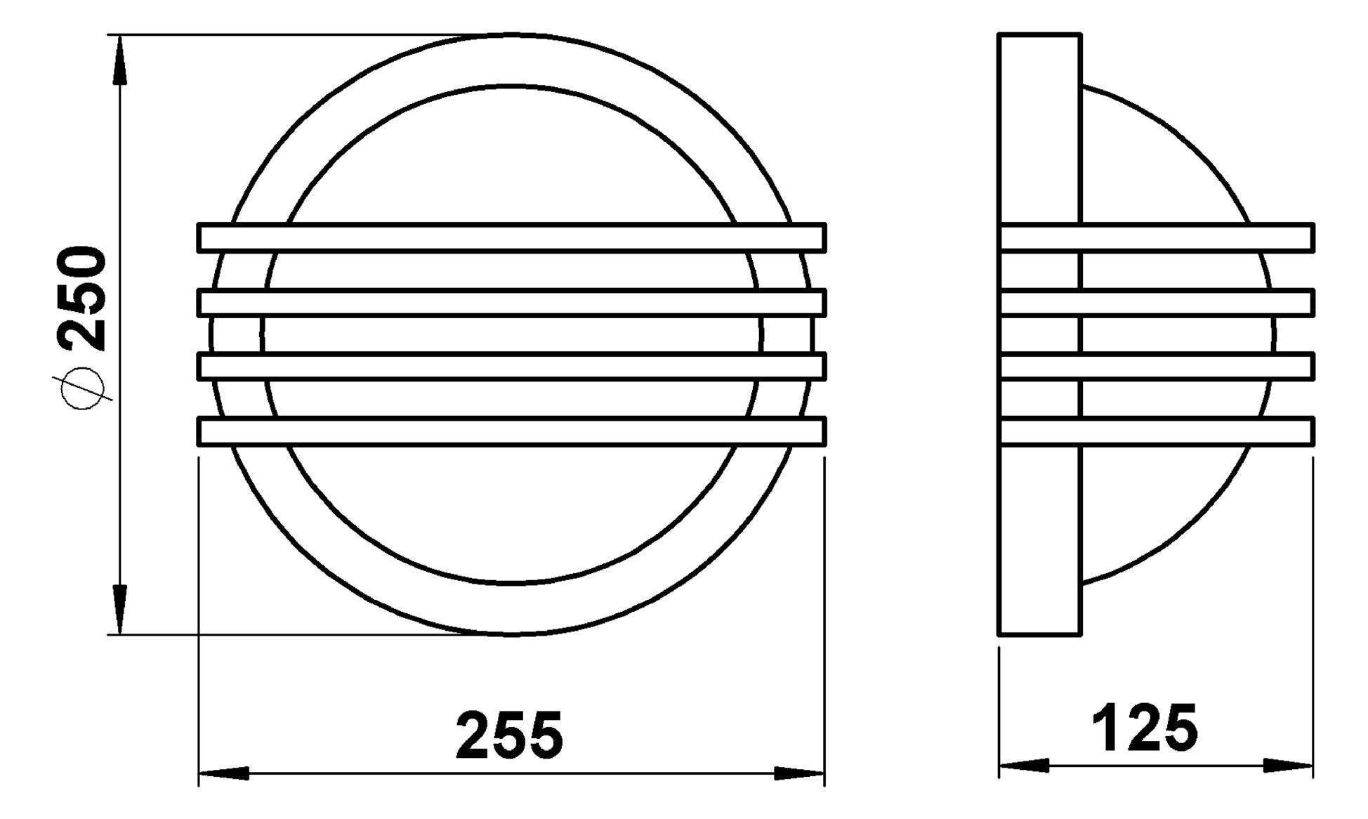 Glasleuchte 75W HV sw IP44 E27 Ø250x125mm