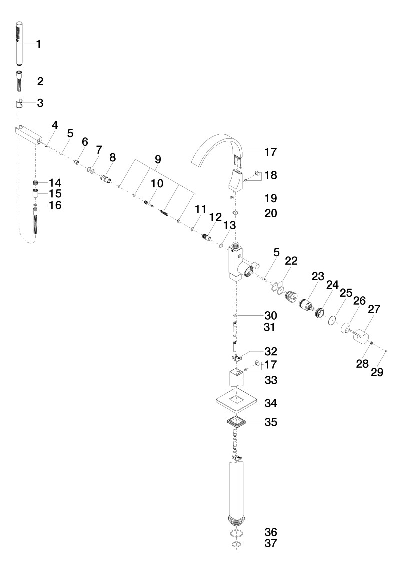 Dornbracht Wannen-Einhand-Armatur CYO freistehend, mit Standrohr, Schlauchbrausegarnitur, chrom