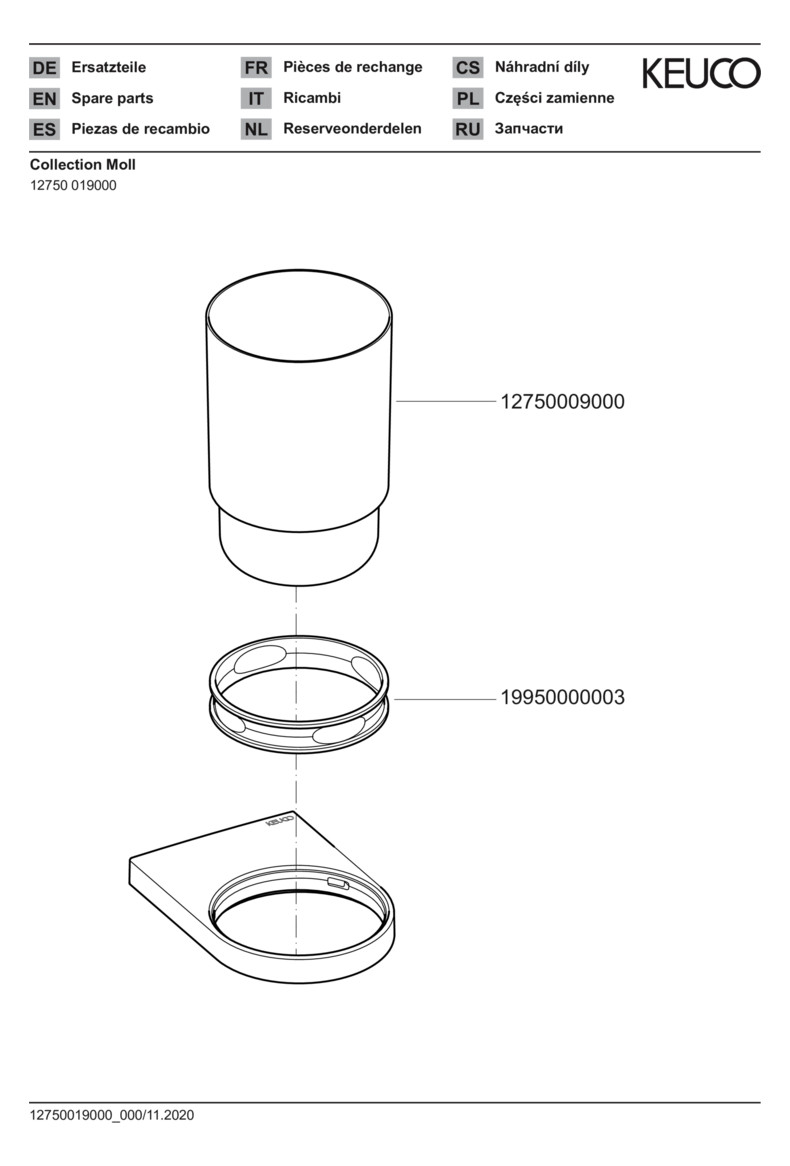 KEUCO Glashalter Collection Moll mit Echtkristall-Glas, verchromt