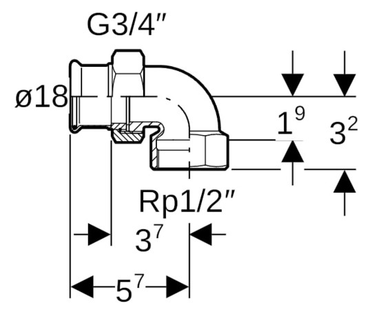Geberit Übergangswinkelverchraubung Mapress 18 mm x Rp 1/2, Kupfer, 90°, flachdichtend, mit Innengewinde, Rotguss
